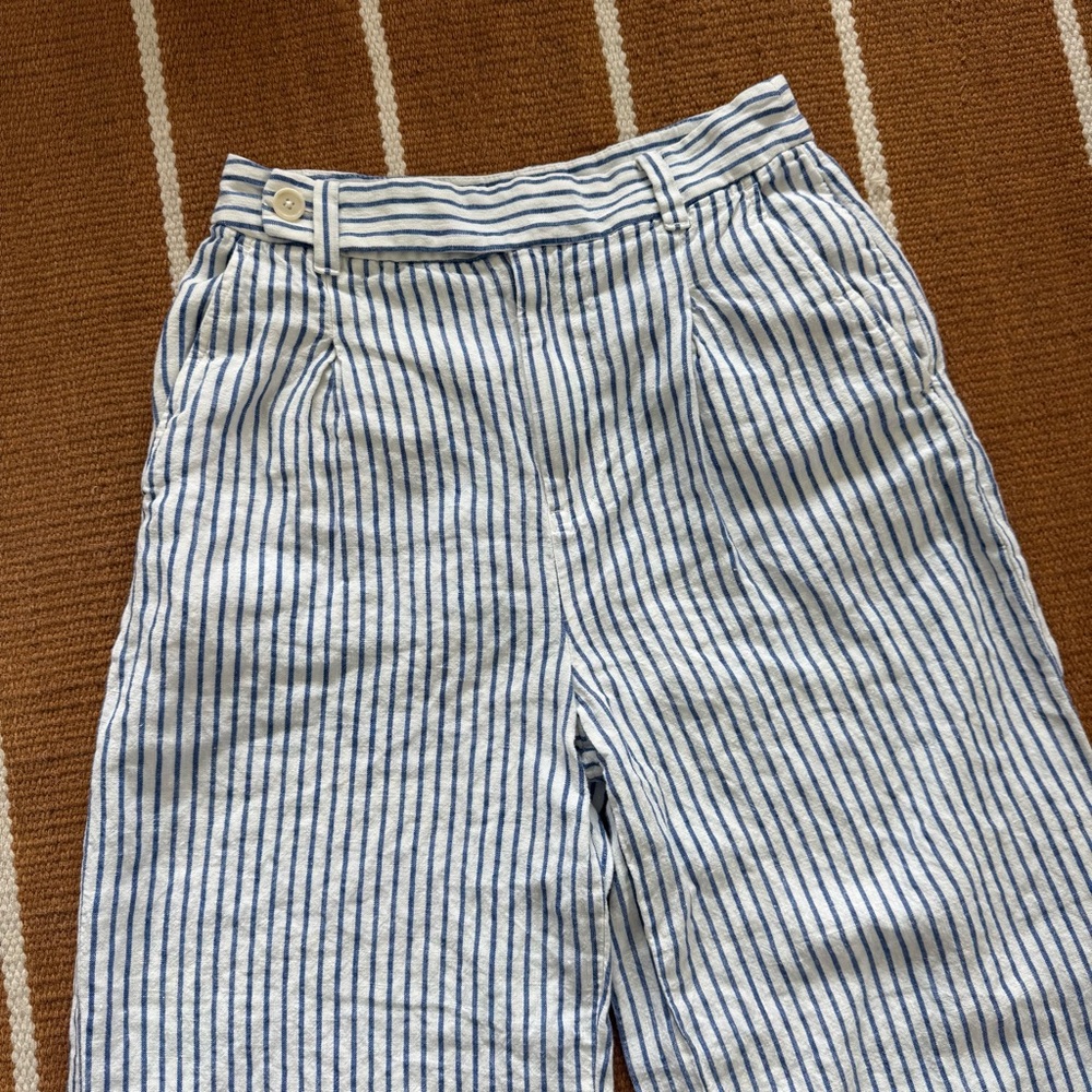 Madewell The Harlow Wide-Leg Pant 100% Linen Blue White Stripe - Picture 3 of 10